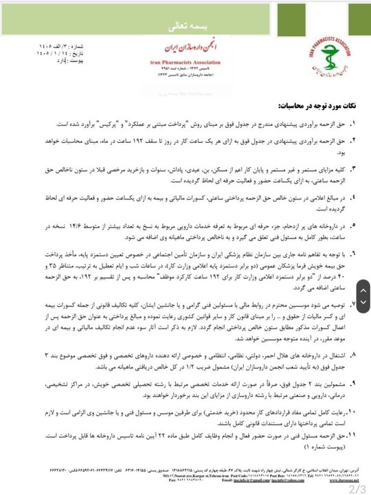 حق الزحمه داروخانه‌ها اعلام شد+ نامه